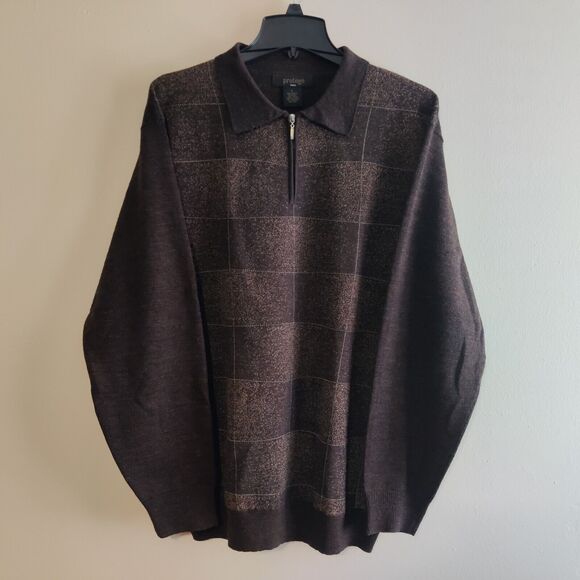 Vtg 90s Protege Wool Blend Sweater Mens Sz Large 1/4 Zip ( Black / Brown )